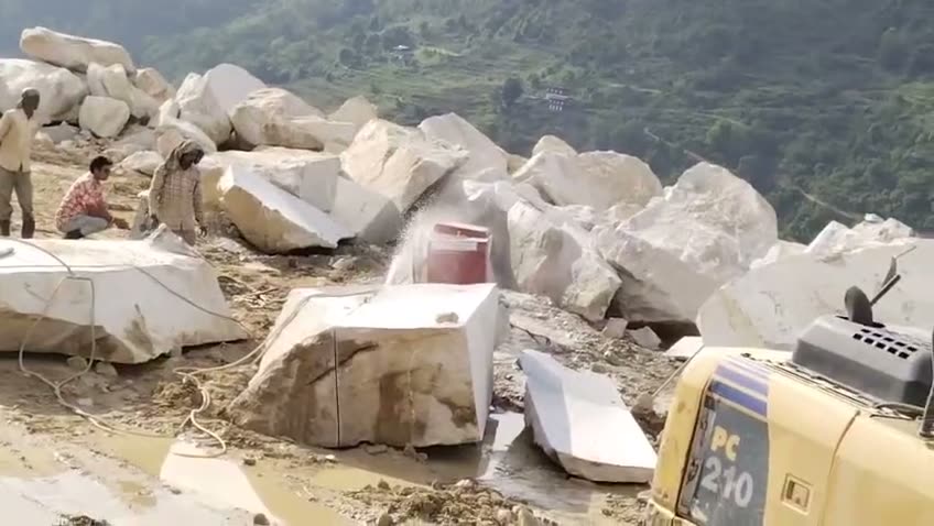 Wire saw cutting granite in Bhutan